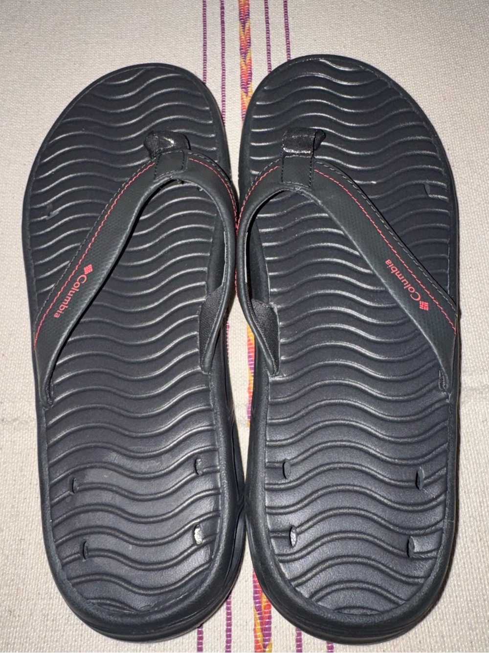 Columbia Women’s Black Flip Sandals with Red Stitching